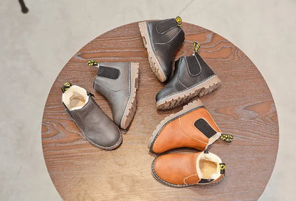 Kids Ankle Boots - Warm Plush Lined Children Winter Boots With Zipper Closure - ZOOMNSTORE
