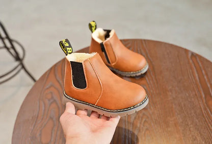 Kids Ankle Boots - Warm Plush Lined Children Winter Boots With Zipper Closure - ZOOMNSTORE