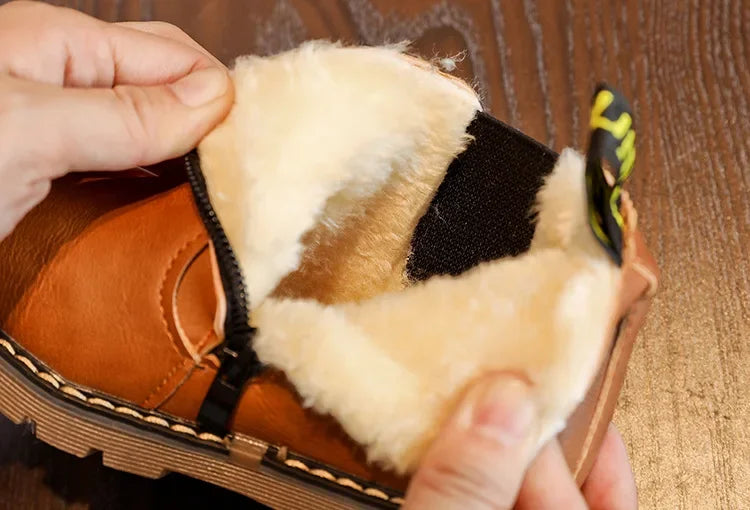 Kids Ankle Boots - Warm Plush Lined Children Winter Boots With Zipper Closure - ZOOMNSTORE