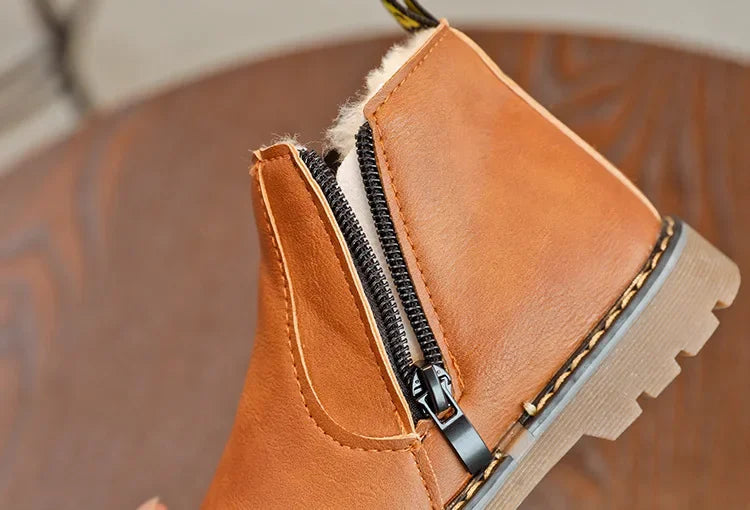 Kids Ankle Boots - Warm Plush Lined Children Winter Boots With Zipper Closure - ZOOMNSTORE