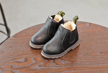 Kids Ankle Boots - Warm Plush Lined Children Winter Boots With Zipper Closure - ZOOMNSTORE
