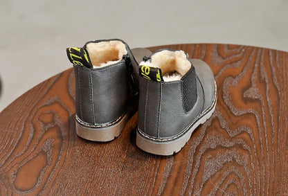 Kids Ankle Boots - Warm Plush Lined Children Winter Boots With Zipper Closure - ZOOMNSTORE