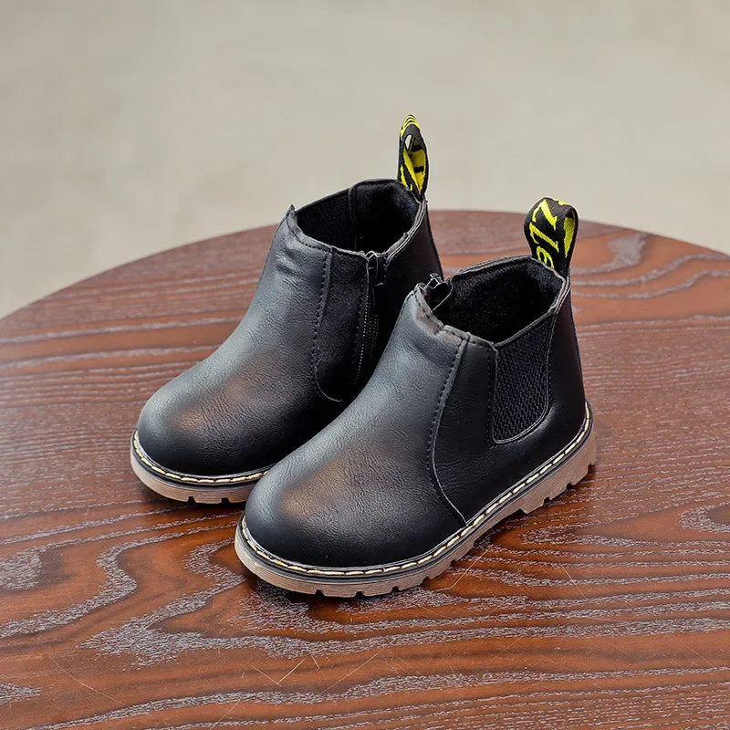 Kids Ankle Boots - Warm Plush Lined Children Winter Boots With Zipper Closure - ZOOMNSTORE