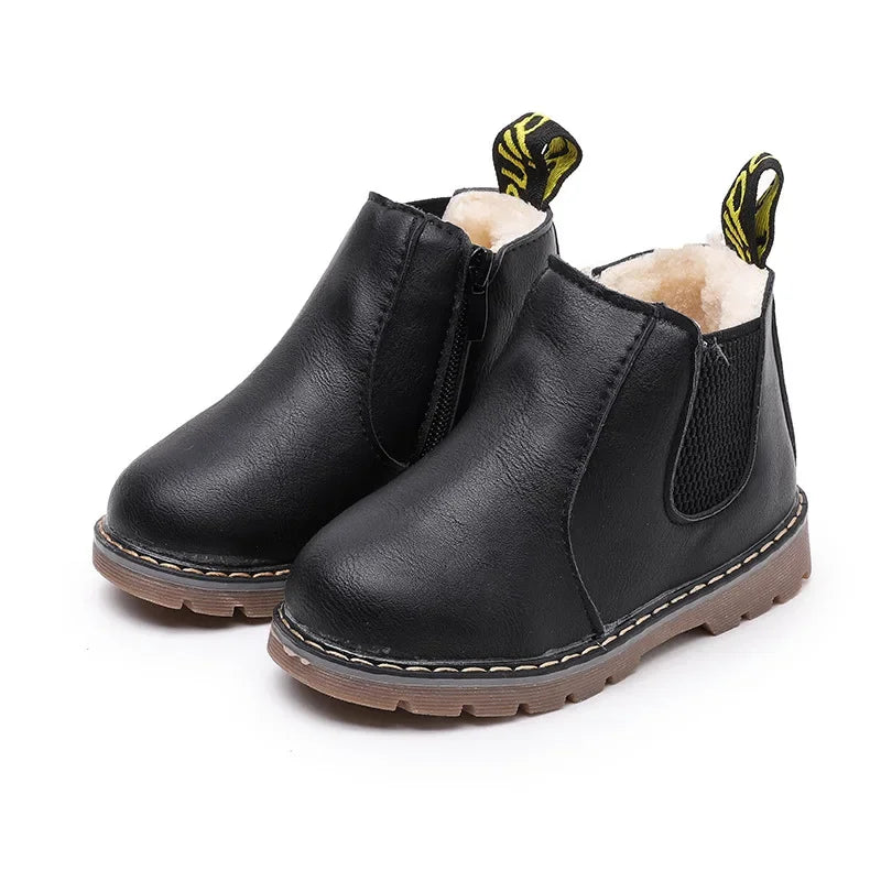 Kids Ankle Boots - Warm Plush Lined Children Winter Boots With Zipper Closure - ZOOMNSTORE