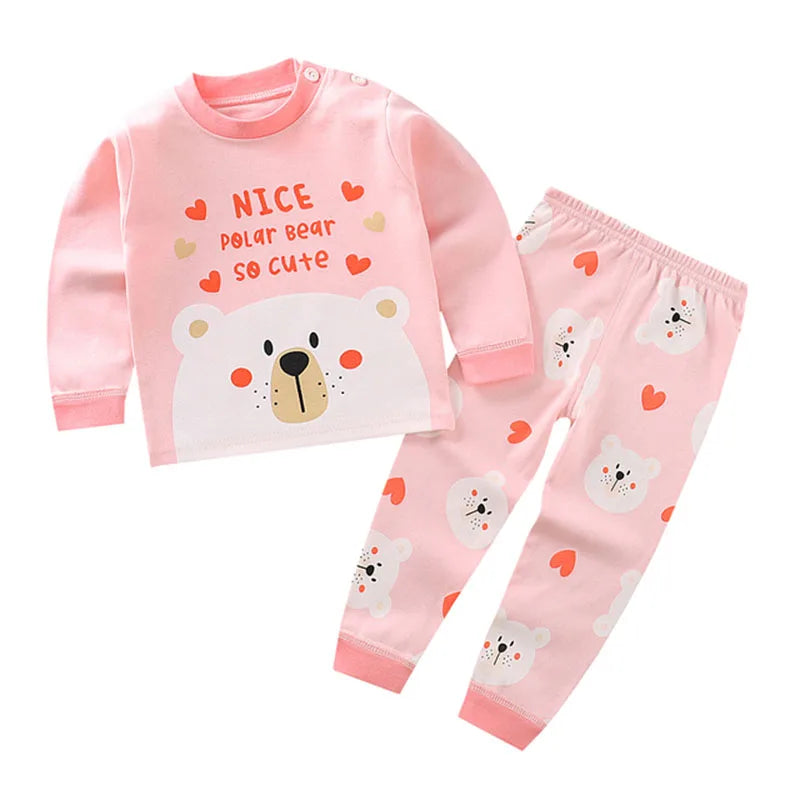 Kids Cartoon Pajama Set - Boys Girls Autumn Winter Sleepwear Outfit - ZOOMNSTORE