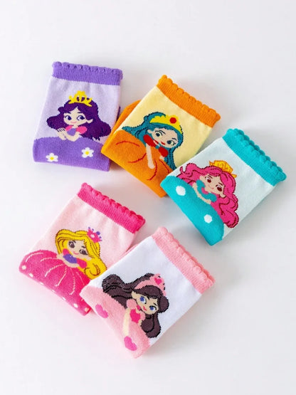 5 Pairs of Kidsren's Cartoon Socks, Autumn and Winter Baby Cute Princess Socks, Spring and Summer Girls Can Wear Soft Mid-calf Socks - ZOOMNSTORE