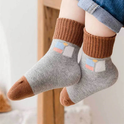 5Pairs/Lot Cute Stripe Cartoon Kids Socks Knit Warm Girls Boys Children Sock Baby Flower Floral Short Socken For 1-9Years - ZOOMNSTORE
