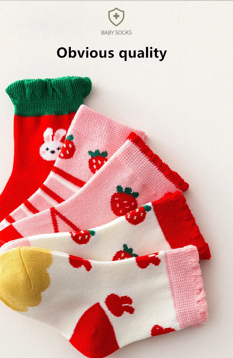 5Pairs/Lot Cute Stripe Cartoon Kids Socks Knit Warm Girls Boys Children Sock Baby Flower Floral Short Socken For 1-9Years - ZOOMNSTORE
