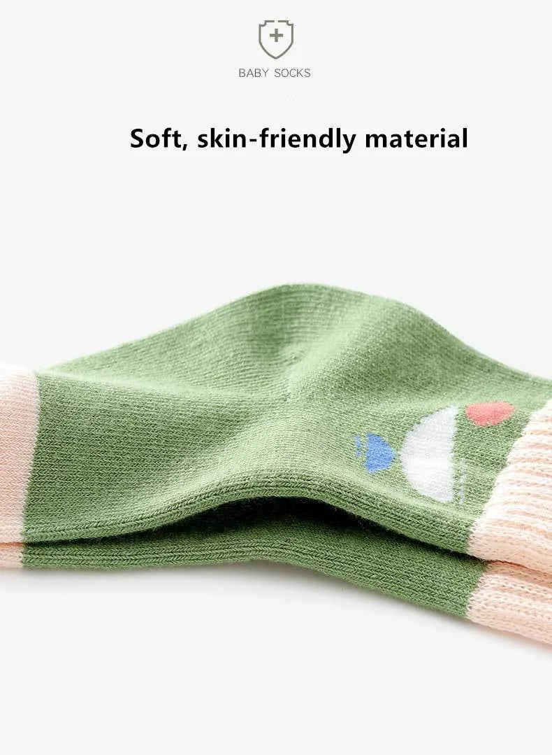 5Pairs/Lot Cute Stripe Cartoon Kids Socks Knit Warm Girls Boys Children Sock Baby Flower Floral Short Socken For 1-9Years - ZOOMNSTORE