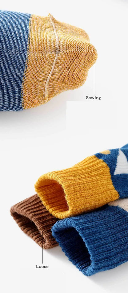 5Pairs/Lot Cute Stripe Cartoon Kids Socks Knit Warm Girls Boys Children Sock Baby Flower Floral Short Socken For 1-9Years - ZOOMNSTORE