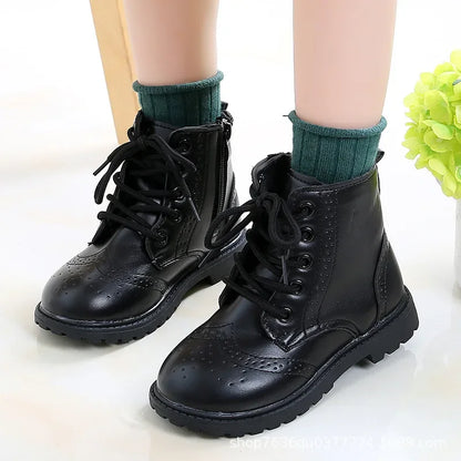 Kids Casual Boots - Black PU Leather Ankle Boots for Boys & Girls with Zipper Closure - ZOOMNSTORE