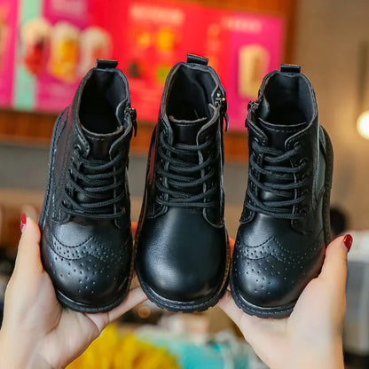 Kids Casual Boots - Black PU Leather Ankle Boots for Boys & Girls with Zipper Closure - ZOOMNSTORE