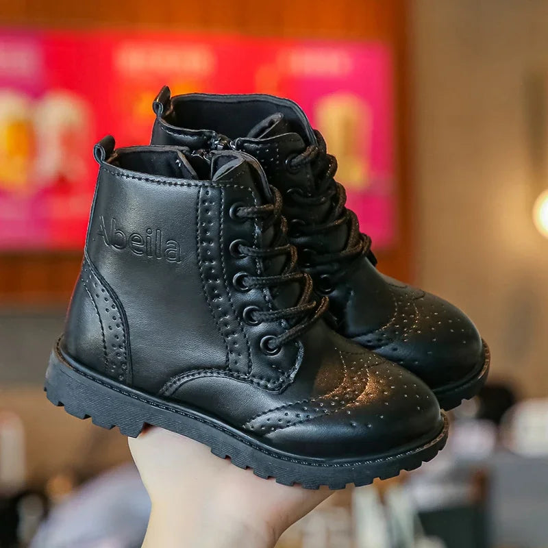 Kids Casual Boots - Black PU Leather Ankle Boots for Boys & Girls with Zipper Closure - ZOOMNSTORE