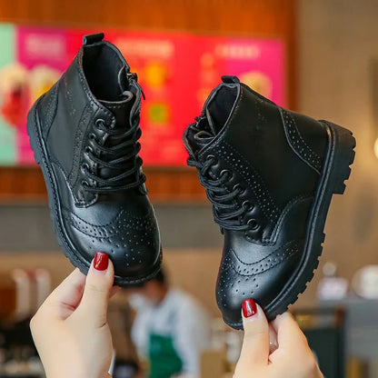 Kids Casual Boots - Black PU Leather Ankle Boots for Boys & Girls with Zipper Closure - ZOOMNSTORE