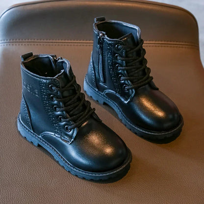 Kids Casual Boots - Black PU Leather Ankle Boots for Boys & Girls with Zipper Closure - ZOOMNSTORE