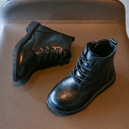 Kids Casual Boots - Black PU Leather Ankle Boots for Boys & Girls with Zipper Closure - ZOOMNSTORE