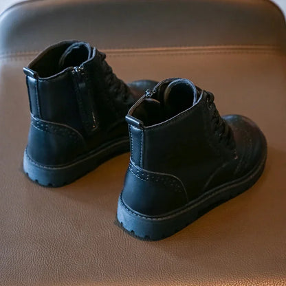 Kids Casual Boots - Black PU Leather Ankle Boots for Boys & Girls with Zipper Closure - ZOOMNSTORE