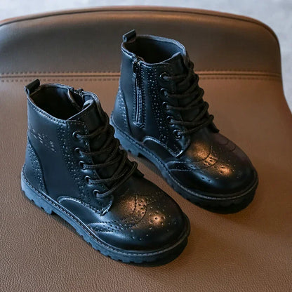 Kids Casual Boots - Black PU Leather Ankle Boots for Boys & Girls with Zipper Closure - ZOOMNSTORE