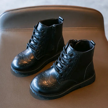 Kids Casual Boots - Black PU Leather Ankle Boots for Boys & Girls with Zipper Closure - ZOOMNSTORE