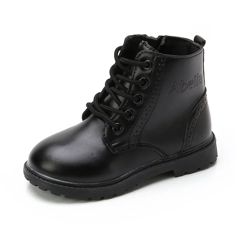 Kids Casual Boots - Black PU Leather Ankle Boots for Boys & Girls with Zipper Closure - ZOOMNSTORE