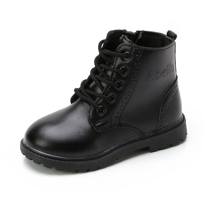 Kids Casual Boots - Black PU Leather Ankle Boots for Boys & Girls with Zipper Closure - ZOOMNSTORE