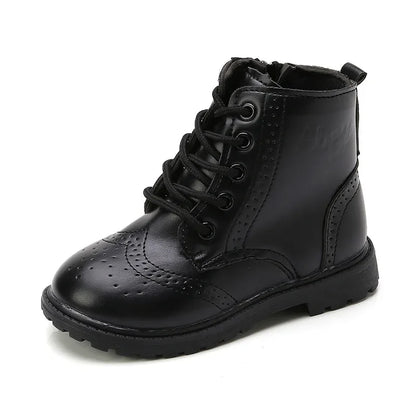 Kids Casual Boots - Black PU Leather Ankle Boots for Boys & Girls with Zipper Closure - ZOOMNSTORE