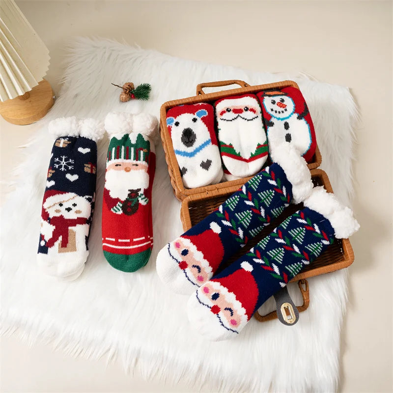 New Winter Kids Cartoon Christmas Socks Boys Girls Thicken Cotton Warm Floor Children Sock Non-Slip Thermal Cute Family Socks - ZOOMNSTORE