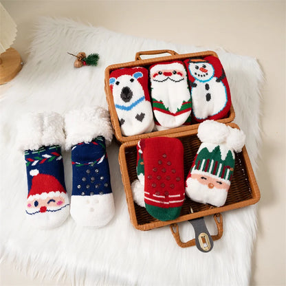 New Winter Kids Cartoon Christmas Socks Boys Girls Thicken Cotton Warm Floor Children Sock Non-Slip Thermal Cute Family Socks - ZOOMNSTORE