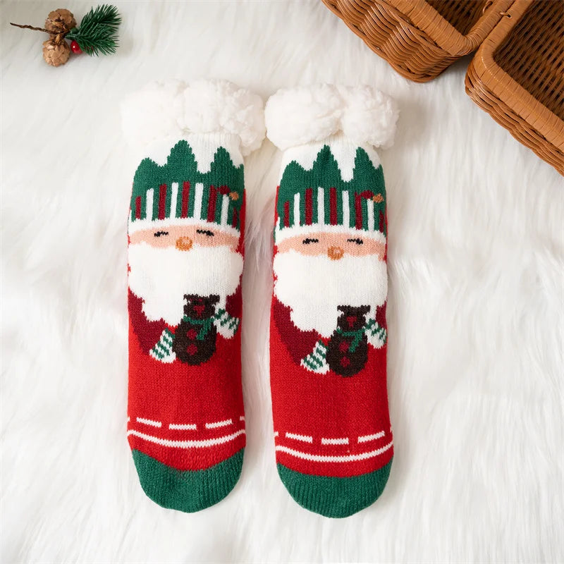 New Winter Kids Cartoon Christmas Socks Boys Girls Thicken Cotton Warm Floor Children Sock Non-Slip Thermal Cute Family Socks - ZOOMNSTORE
