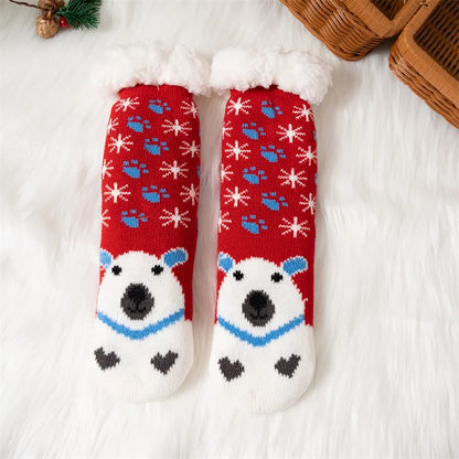 New Winter Kids Cartoon Christmas Socks Boys Girls Thicken Cotton Warm Floor Children Sock Non-Slip Thermal Cute Family Socks - ZOOMNSTORE