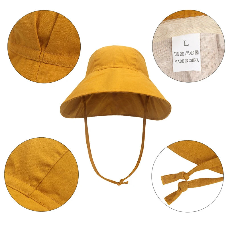 Baby SunHat Summer Boys Girls Bucket Hat Kids Cotton UV Travel Hats Child Big Brim Outdoor Beach Caps Fashion Casual Panama Cap - ZOOMNSTORE