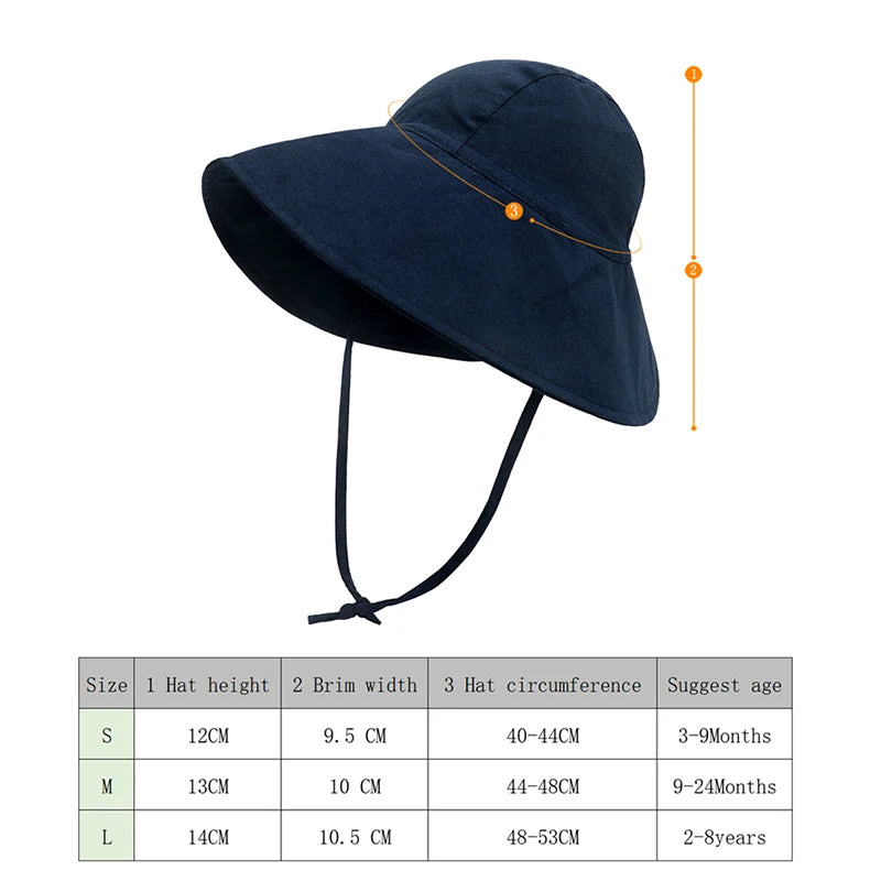 Baby SunHat Summer Boys Girls Bucket Hat Kids Cotton UV Travel Hats Child Big Brim Outdoor Beach Caps Fashion Casual Panama Cap - ZOOMNSTORE
