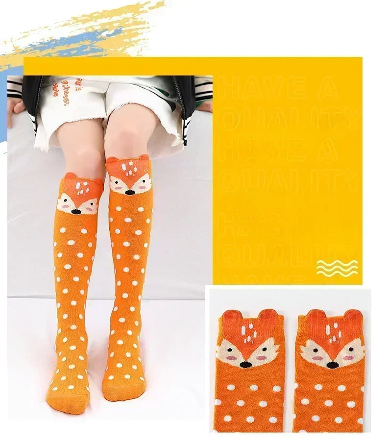 3-12Y Sweet Baby Kids Cotton Warmer Knee High Long Kawaii Socks Cartoon Animal Lovely Princess Girls Children Todder Stockings - ZOOMNSTORE