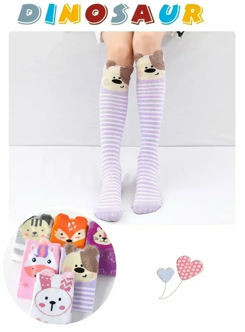 3-12Y Sweet Baby Kids Cotton Warmer Knee High Long Kawaii Socks Cartoon Animal Lovely Princess Girls Children Todder Stockings - ZOOMNSTORE