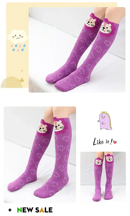 3-12Y Sweet Baby Kids Cotton Warmer Knee High Long Kawaii Socks Cartoon Animal Lovely Princess Girls Children Todder Stockings - ZOOMNSTORE