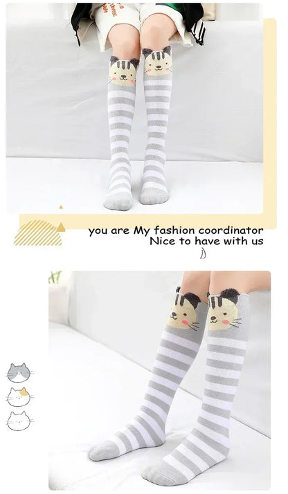 3-12Y Sweet Baby Kids Cotton Warmer Knee High Long Kawaii Socks Cartoon Animal Lovely Princess Girls Children Todder Stockings - ZOOMNSTORE