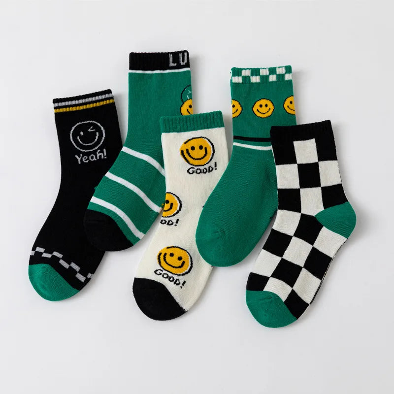 5pairs/Lot autumn winter girls cotton socks child student socks smile boys new Fashion multi-color warmer baby kids sport socks - ZOOMNSTORE
