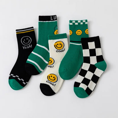 5pairs/Lot autumn winter girls cotton socks child student socks smile boys new Fashion multi-color warmer baby kids sport socks - ZOOMNSTORE