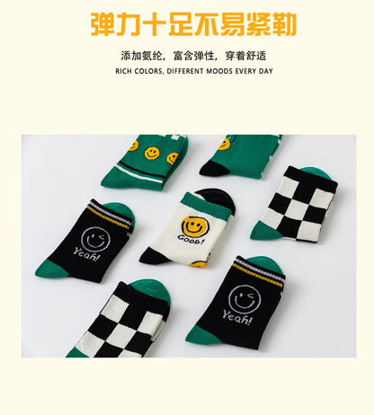 5pairs/Lot autumn winter girls cotton socks child student socks smile boys new Fashion multi-color warmer baby kids sport socks - ZOOMNSTORE