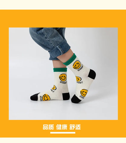 5pairs/Lot autumn winter girls cotton socks child student socks smile boys new Fashion multi-color warmer baby kids sport socks - ZOOMNSTORE