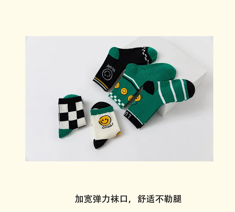 5pairs/Lot autumn winter girls cotton socks child student socks smile boys new Fashion multi-color warmer baby kids sport socks - ZOOMNSTORE