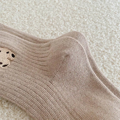 1 Pairs Cotton Kids Socks Korean Retro Style Bear Embroidery Girls Boy Toddler Knitted Socks Warmth Tube Socks For 1-9 Year - ZOOMNSTORE