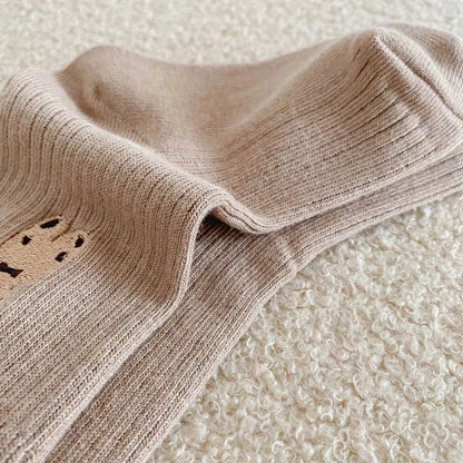 1 Pairs Cotton Kids Socks Korean Retro Style Bear Embroidery Girls Boy Toddler Knitted Socks Warmth Tube Socks For 1-9 Year - ZOOMNSTORE