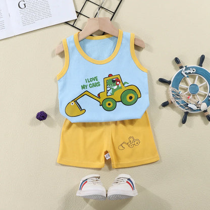 Kids 2PCS Summer Vest Suit - Cotton T-Shirt  Shorts Set for Boys  Girls - ZOOMNSTORE
