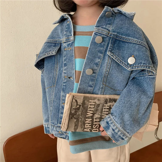 Casual Denim Jacket for Kids - Long Sleeve Turn-down Collar Coat Ages 2-6 - ZOOMNSTORE