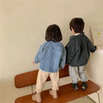 Casual Denim Jacket for Kids - Long Sleeve Turn-down Collar Coat Ages 2-6 - ZOOMNSTORE