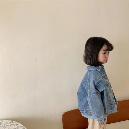 Casual Denim Jacket for Kids - Long Sleeve Turn-down Collar Coat Ages 2-6 - ZOOMNSTORE