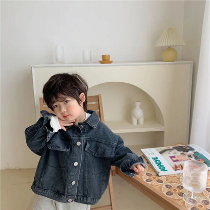 Casual Denim Jacket for Kids - Long Sleeve Turn-down Collar Coat Ages 2-6 - ZOOMNSTORE