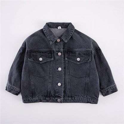 Casual Denim Jacket for Kids - Long Sleeve Turn-down Collar Coat Ages 2-6 - ZOOMNSTORE