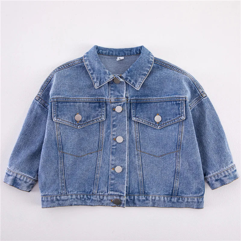 Casual Denim Jacket for Kids - Long Sleeve Turn-down Collar Coat Ages 2-6 - ZOOMNSTORE